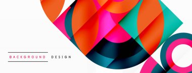 Beyaz zemin üzerinde elektrik mavisi ve mor renkte daireler ve kareler içeren canlı bir geometrik tasarım renkli ve sanatsal bir desen oluşturur.