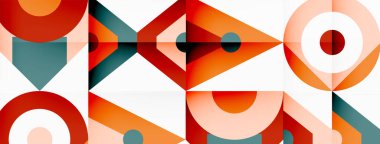 Beyaz arka planda çeşitli renk ve gölgelerde dairelerin ve üçgenlerin simetrik desenlerini içeren, geometrik sanatı yakından gösteren yaratıcı bir sanat eseri.