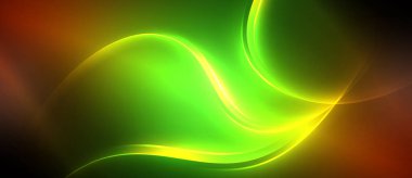 Neon yeşil ve elektrik mavisi bir dalga siyah bir arkaplanı aydınlatarak, karasal bitkilerdeki gaz desenlerini hatırlatan çarpıcı bir görsel etki yaratarak, akan suya benzeyen grafikler oluşturur.