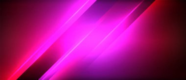 Canlı neon rengi mor ve morumsu bir çizgi, elektrik mavisi bir arkaplan ile zıt yöndedir, çarpıcı ve göz alıcı bir grafik deseni yaratır.