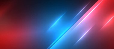 Karanlık bir tuval üzerinde canlı bir neon ve elektrik mavisi köşegen çizgisi, eflatun bir dokunuş ve gaz benzeri bir lens efektiyle çarpıcı bir görsel sanat eseri yaratıyor.