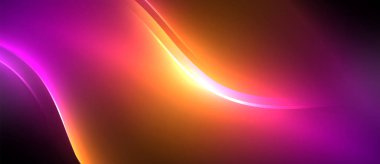 Neon parlayan daire ışınları, karanlıkta ışık saçan yuvarlak çizgiler, gezegen tarzı neon dalga çizgileri. Duvar kağıdı, afiş, arkaplan için enerji yüklü elektrik konsept tasarımı