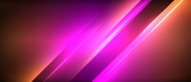 Neon dinamik köşegen ışık ışınları arka planı. Duvar kağıdı, bayrak, sunum, arkaplan için tekno dijital geometrik konsept tasarımı