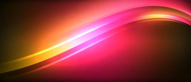 Neon parlayan daire ışınları, karanlıkta ışık saçan yuvarlak çizgiler, gezegen tarzı neon dalga çizgileri. Duvar kağıdı, afiş, arkaplan için enerji yüklü elektrik konsept tasarımı