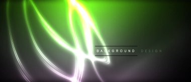 Neon parlayan daire ışınları, karanlıkta ışık saçan yuvarlak çizgiler, gezegen tarzı neon dalga çizgileri. Duvar kağıdı, afiş, arkaplan için enerji yüklü elektrik konsept tasarımı