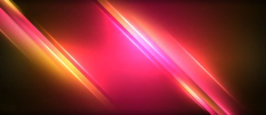 Neon parlayan daire ışınları, karanlıkta ışık saçan yuvarlak çizgiler, gezegen tarzı neon dalga çizgileri. Duvar kağıdı, afiş, arkaplan için enerji yüklü elektrik konsept tasarımı