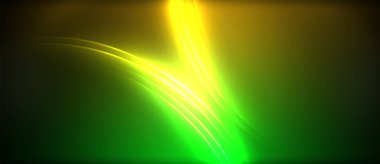 Neon parlayan daire ışınları, karanlıkta ışık saçan yuvarlak çizgiler, gezegen tarzı neon dalga çizgileri. Duvar kağıdı, afiş, arkaplan için enerji yüklü elektrik konsept tasarımı