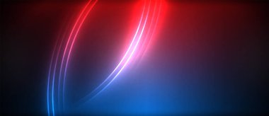 Neon parlayan daire ışınları, karanlıkta ışık saçan yuvarlak çizgiler, gezegen tarzı neon dalga çizgileri. Duvar kağıdı, afiş, arkaplan için enerji yüklü elektrik konsept tasarımı