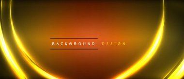 Neon parlayan daire ışınları, karanlıkta ışık saçan yuvarlak çizgiler, gezegen tarzı neon dalga çizgileri. Duvar kağıdı, afiş, arkaplan için enerji yüklü elektrik konsept tasarımı