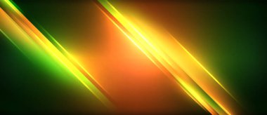 Neon parlayan daire ışınları, karanlıkta ışık saçan yuvarlak çizgiler, gezegen tarzı neon dalga çizgileri. Duvar kağıdı, afiş, arkaplan için enerji yüklü elektrik konsept tasarımı