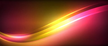 Neon parlayan daire ışınları, karanlıkta ışık saçan yuvarlak çizgiler, gezegen tarzı neon dalga çizgileri. Duvar kağıdı, afiş, arkaplan için enerji yüklü elektrik konsept tasarımı