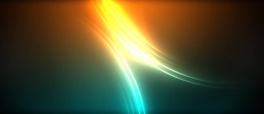 Neon parlayan daire ışınları, karanlıkta ışık saçan yuvarlak çizgiler, gezegen tarzı neon dalga çizgileri. Duvar kağıdı, afiş, arkaplan için enerji yüklü elektrik konsept tasarımı