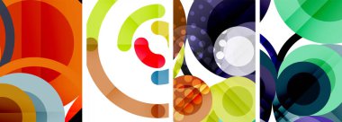 Soyut çember poster setiyle geometrik zarafet dünyası. Çemberler şekiller ve renkler senfonisiyle sarmalanır. Tasarımınız için çağdaş bir görsel ziyafet sunar.