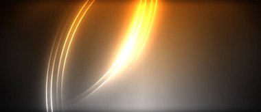 Neon parlayan daire ışınları, karanlıkta ışık saçan yuvarlak çizgiler, gezegen tarzı neon dalga çizgileri. Duvar kağıdı, afiş, arkaplan için enerji yüklü elektrik konsept tasarımı
