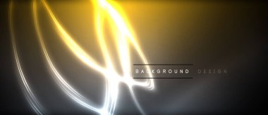 Neon parlayan daire ışınları, karanlıkta ışık saçan yuvarlak çizgiler, gezegen tarzı neon dalga çizgileri. Duvar kağıdı, afiş, arkaplan için enerji yüklü elektrik konsept tasarımı