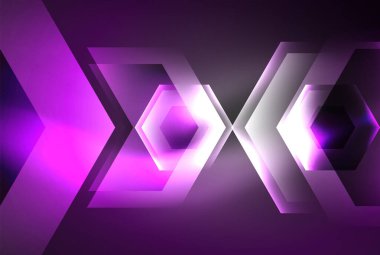 Arrow altıgen neon ışığı arka planı parlatır. Duvar kağıdı, bayrak, arkaplan, kart, kitap illüstrasyonu için vektör illüstrasyonu, iniş sayfası