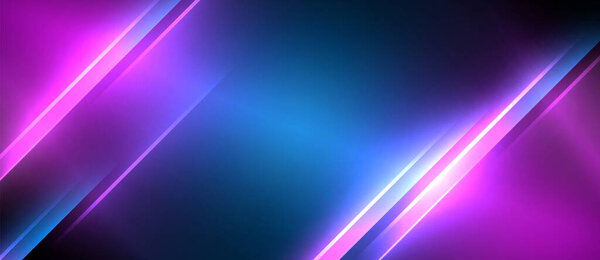 The background is a stunning mix of blues and purples, illuminated by glowing lines. It creates a captivating visual effect with hues like electric blue, magenta, and violet