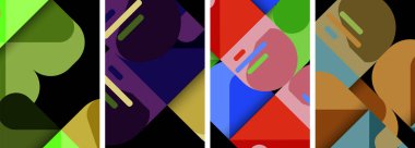 Geometrik arka planlarda denge hareketi. Duvar kağıdı, kartvizit, kapak, poster, afiş, broşür, başlık, web sitesi için poster koleksiyonu