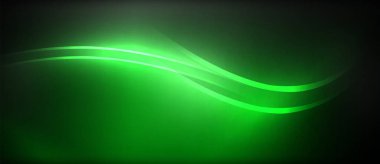 Neon parlayan daire ışınları, karanlıkta ışık saçan yuvarlak çizgiler, gezegen tarzı neon dalga çizgileri. Duvar kağıdı, afiş, arkaplan için enerji yüklü elektrik konsept tasarımı