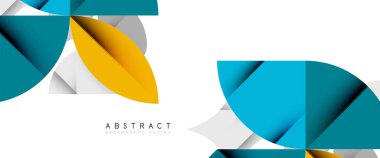 Beyaza asgari geometrik elementler. Yapraklar, yuvarlak üçgenler, yıldızlar.