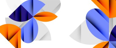 Beyaza asgari geometrik elementler. Yapraklar, yuvarlak üçgenler, yıldızlar.