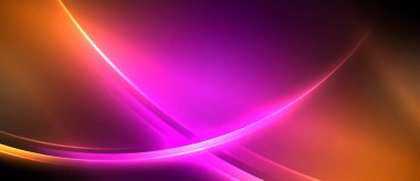 Neon parlayan daire ışınları, karanlıkta ışık saçan yuvarlak çizgiler, gezegen tarzı neon dalga çizgileri. Duvar kağıdı, afiş, arkaplan için enerji yüklü elektrik konsept tasarımı