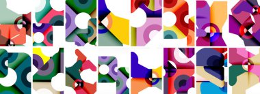 Rengarenk çember geometrik posterler ya da soyut arkaplanlar. Duvar Kağıdı, Sancak, Arkaplan, Kart, Kitap İllüstrasyonu, İniş Sayfası