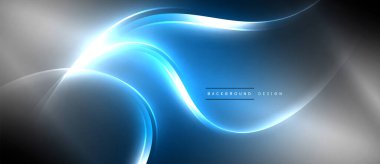 Neon parlayan daire ışınları, karanlıkta ışık saçan yuvarlak çizgiler, gezegen tarzı neon dalga çizgileri. Duvar kağıdı, afiş, arkaplan için enerji yüklü elektrik konsept tasarımı