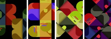 Geometrik arka planlarda denge hareketi. Duvar kağıdı, kartvizit, kapak, poster, afiş, broşür, başlık, web sitesi için poster koleksiyonu