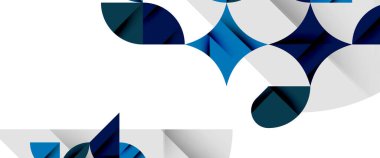 Beyaza asgari geometrik elementler. Yapraklar, yuvarlak üçgenler, yıldızlar.