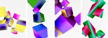 Duvar kağıdı, kartvizit, kapak, poster, afiş, broşür, başlık, web sitesi için 3D şekiller, küpler ve diğer geometrik elementlerin arka plan tasarımı