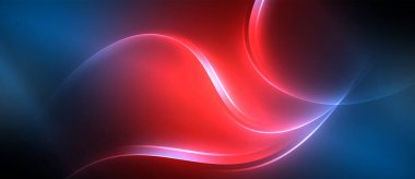 Neon parlayan daire ışınları, karanlıkta ışık saçan yuvarlak çizgiler, gezegen tarzı neon dalga çizgileri. Duvar kağıdı, afiş, arkaplan için enerji yüklü elektrik konsept tasarımı