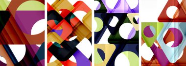 Çekici üçgenler içeren soyut arkaplan seti. Geometri ve stilin uyumlu karışımı, bu tasarımlar modern yetenekler getiriyor.