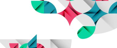 Beyaza asgari geometrik elementler. Yapraklar, yuvarlak üçgenler, yıldızlar.