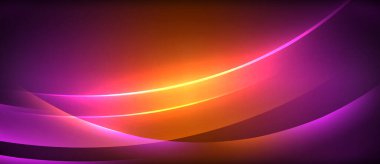 Neon parlayan daire ışınları, karanlıkta ışık saçan yuvarlak çizgiler, gezegen tarzı neon dalga çizgileri. Duvar kağıdı, afiş, arkaplan için enerji yüklü elektrik konsept tasarımı