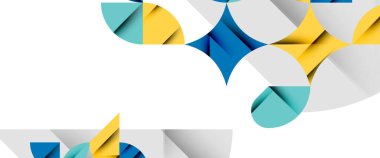 Beyaza asgari geometrik elementler. Yapraklar, yuvarlak üçgenler, yıldızlar.