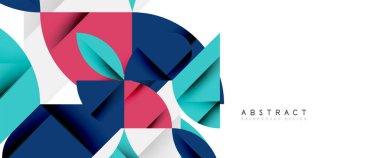 Beyaza asgari geometrik elementler. Yapraklar, yuvarlak üçgenler, yıldızlar.