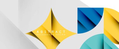 Beyaza asgari geometrik elementler. Yapraklar, yuvarlak üçgenler, yıldızlar.