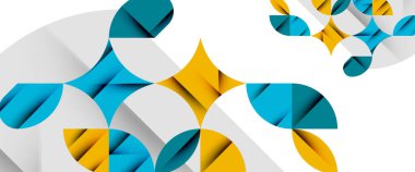 Beyaza asgari geometrik elementler. Yapraklar, yuvarlak üçgenler, yıldızlar.