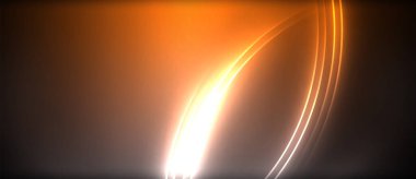 Neon parlayan daire ışınları, karanlıkta ışık saçan yuvarlak çizgiler, gezegen tarzı neon dalga çizgileri. Duvar kağıdı, afiş, arkaplan için enerji yüklü elektrik konsept tasarımı