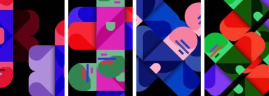 Geometrik arka planlarda denge hareketi. Duvar kağıdı, kartvizit, kapak, poster, afiş, broşür, başlık, web sitesi için poster koleksiyonu