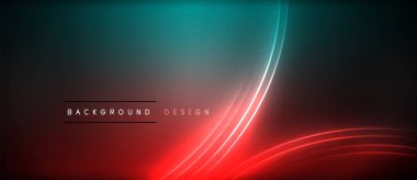 Neon parlayan daire ışınları, karanlıkta ışık saçan yuvarlak çizgiler, gezegen tarzı neon dalga çizgileri. Duvar kağıdı, afiş, arkaplan için enerji yüklü elektrik konsept tasarımı