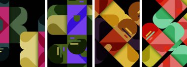 Geometrik arka planlarda denge hareketi. Duvar kağıdı, kartvizit, kapak, poster, afiş, broşür, başlık, web sitesi için poster koleksiyonu