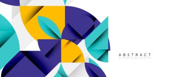 Beyaza asgari geometrik elementler. Yapraklar, yuvarlak üçgenler, yıldızlar.