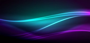 Neon ışıklarının ruhani parıltısında dinamik dalgalar. Hareket akışkanlığı ile neonun ışıl ışıl cazibesini birleştiren kavram, hem canlılığı hem de gelecekteki karmaşıklığı somutlaştıran büyüleyici arka plan.