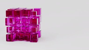 Camdan geometrik küp şekilleri dönüyor. 3d canlandırma döngüsü soyut arkaplan
