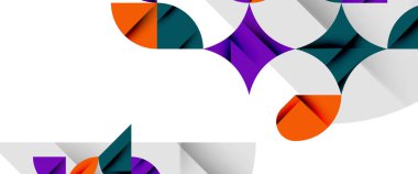 Beyaza asgari geometrik elementler. Yapraklar, yuvarlak üçgenler, yıldızlar.