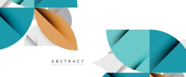 Beyaza asgari geometrik elementler. Yapraklar, yuvarlak üçgenler, yıldızlar.