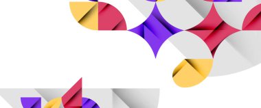 Beyaza asgari geometrik elementler. Yapraklar, yuvarlak üçgenler, yıldızlar.