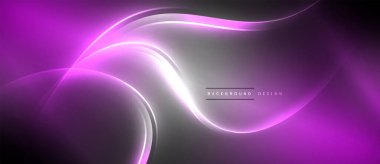 Neon parlayan daire ışınları, karanlıkta ışık saçan yuvarlak çizgiler, gezegen tarzı neon dalga çizgileri. Duvar kağıdı, afiş, arkaplan için enerji yüklü elektrik konsept tasarımı